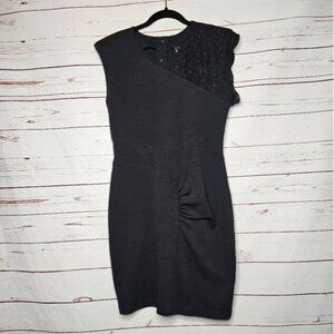 7 For All Mankind Black Lace Shoulder Dress